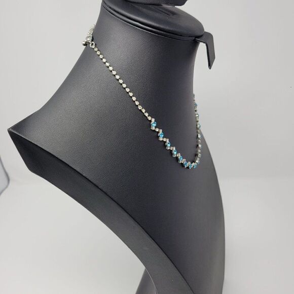 Aquamarine Rhinestone Choker Collar Necklace Formal Cocktail Princess Glam - Picture 6 of 9
